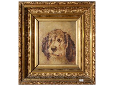 Jules Herpain, Ritratto di cagnolino (1901) e Giusti, Vaso di rose (1940)