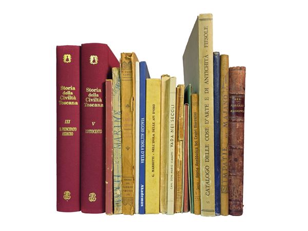 Miscellaneous of books and period bricks on Florence and Tuscany