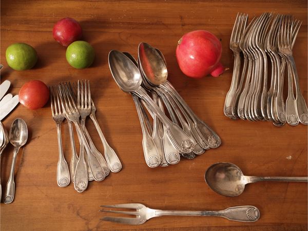 Silver metal cutlery set, Christofle
