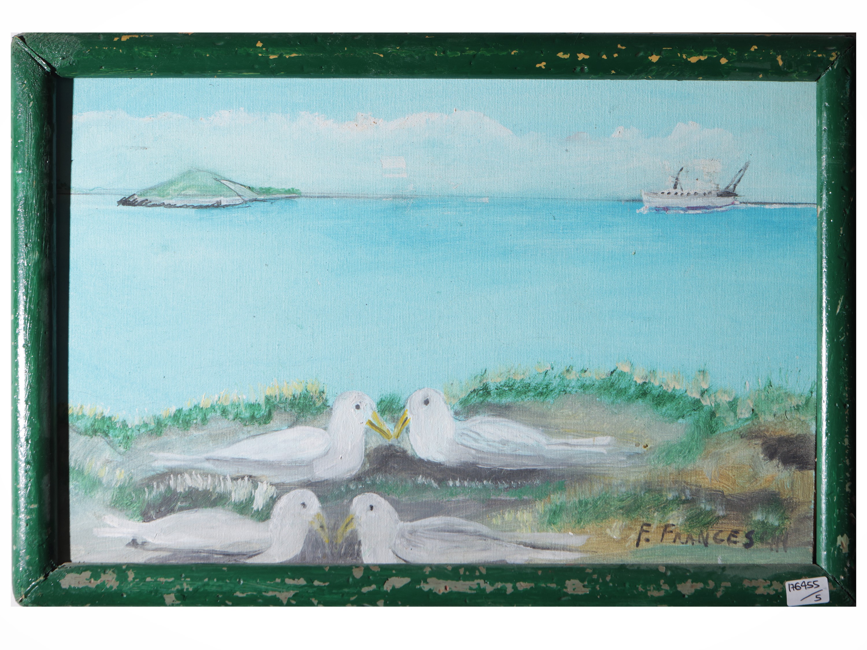 F. Franceschi, Lotto di dipinti naif raffiguranti marine e animali