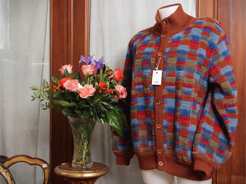 Missoni, Cardigan double-face in lana e cotone con bordure color ruggine