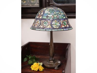 Lampada da tavolo in metallo e pasta di vetro, stile Art Nouveau