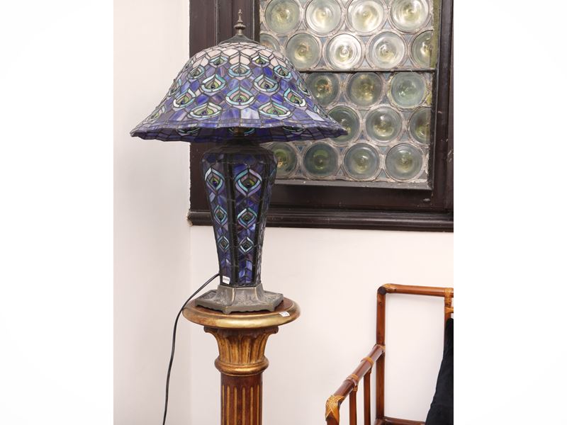 Lampada da tavolo in antimonio e pasta di vetro, alta 64 cm