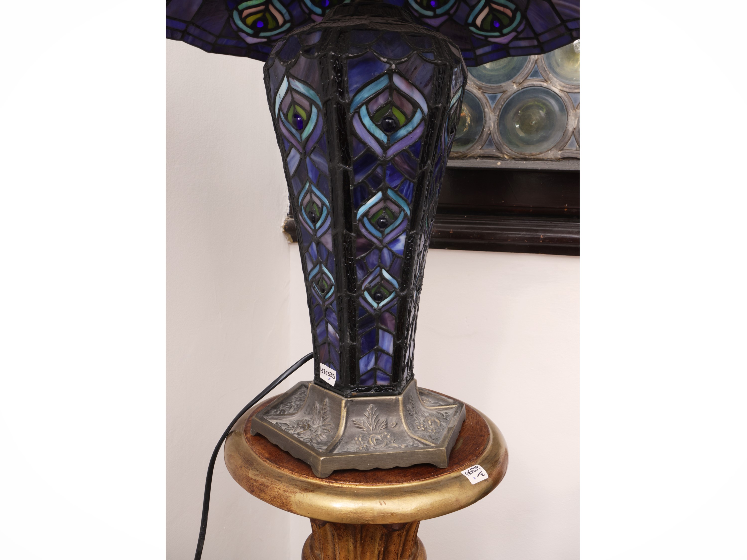 Lampada da tavolo in antimonio e pasta di vetro, alta 64 cm