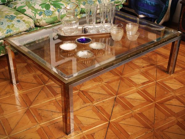 Low center table in brass and crystal