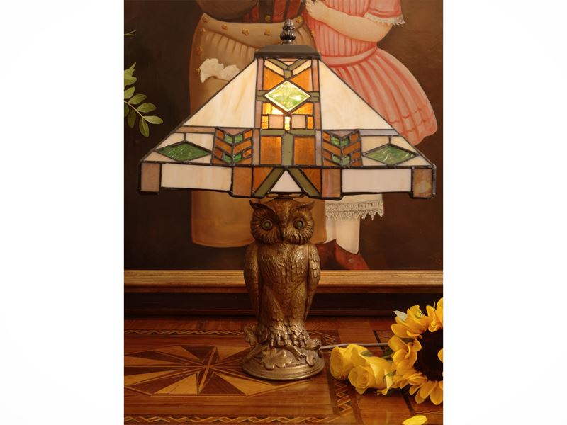 Lampada da tavolo in antimonio dorato e pasta di vetro, altezza 43 cm