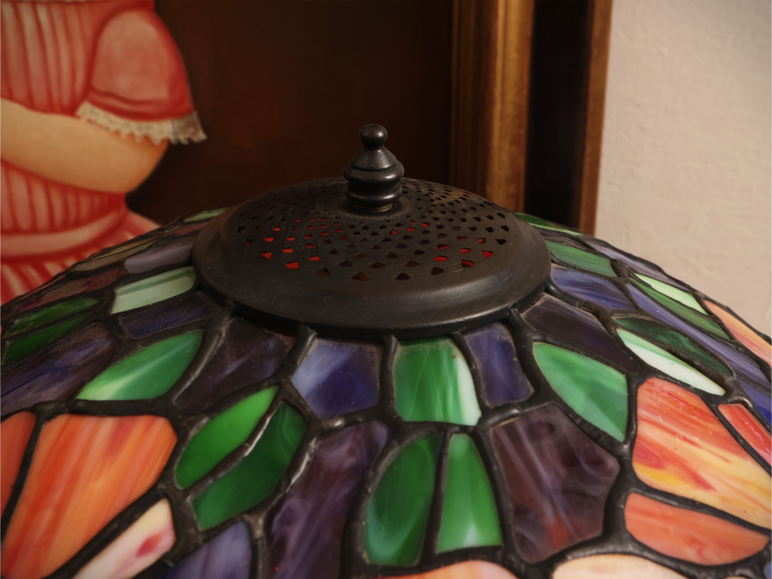 Lampada da tavolo in antimonio e pasta di vetro policromo
