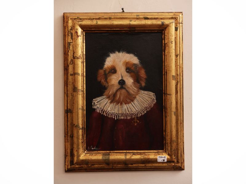 Anonimo, Ritratti di cani, olio su tavoletta