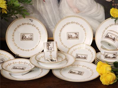 Richard Ginori, Set da dolce in porcellana decoro Fiesole