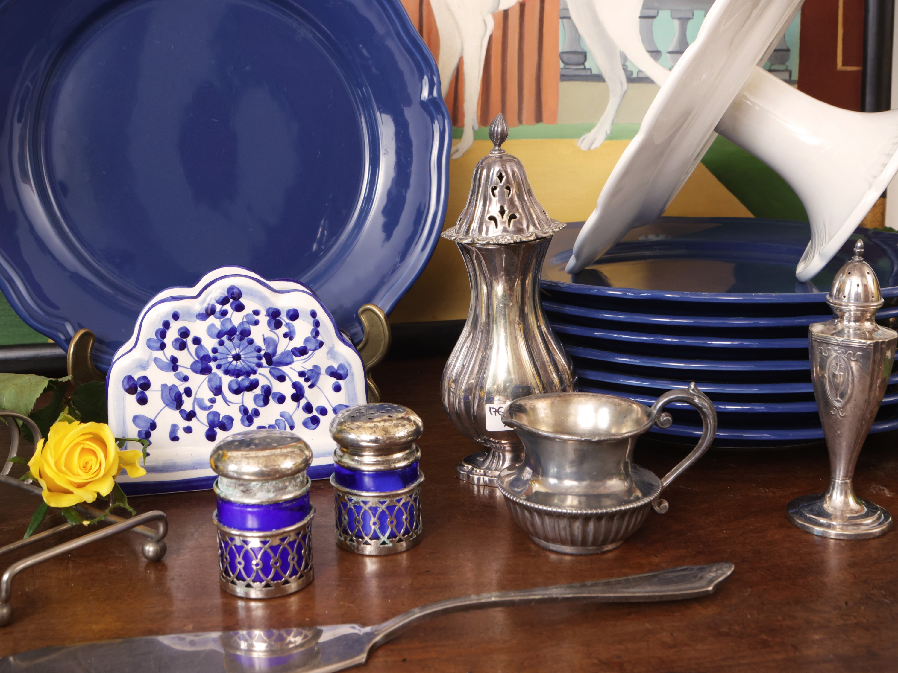 Set di accessori da brunch, ceramica smaltata e tovagliette per sei persone