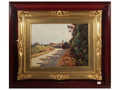 Scorcio di strada, olio su tavoletta