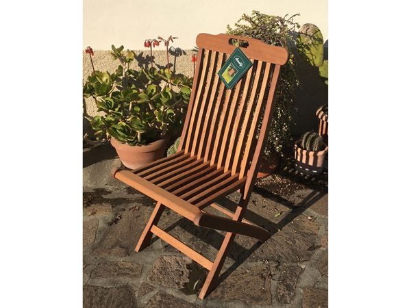 Serie di quattro sedie da giardino in teak, Amalfi