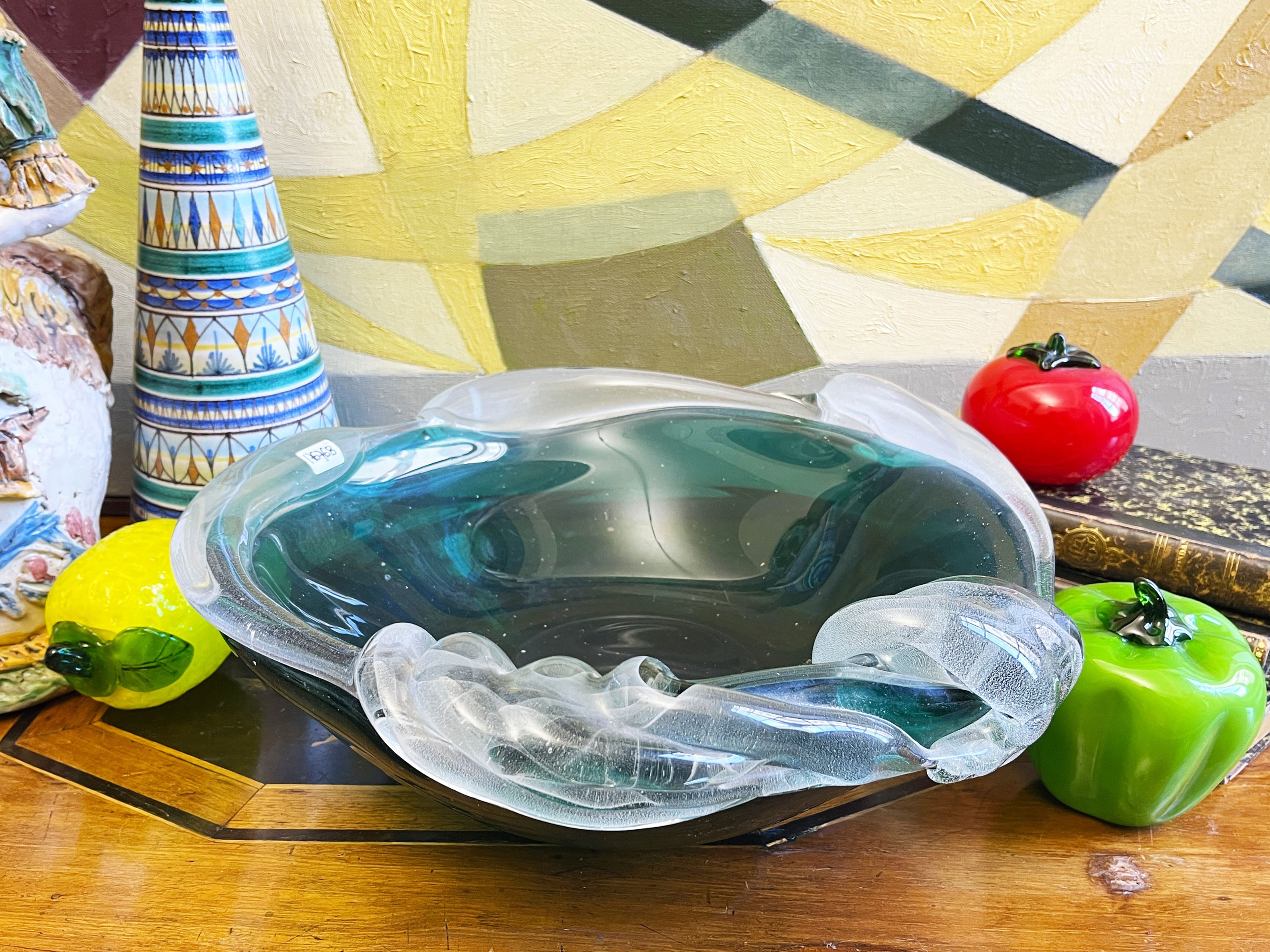 Grande Fruttiera Centrotavola in Vetro Soffiato Verde Smeraldo