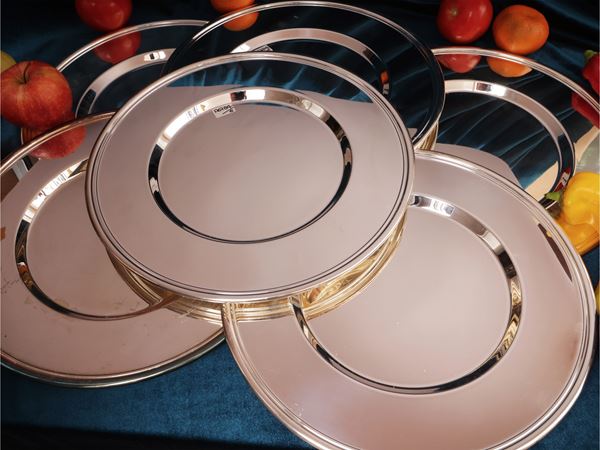 Serie di sei sottopiatti in argento 925, Cassetti Firenze