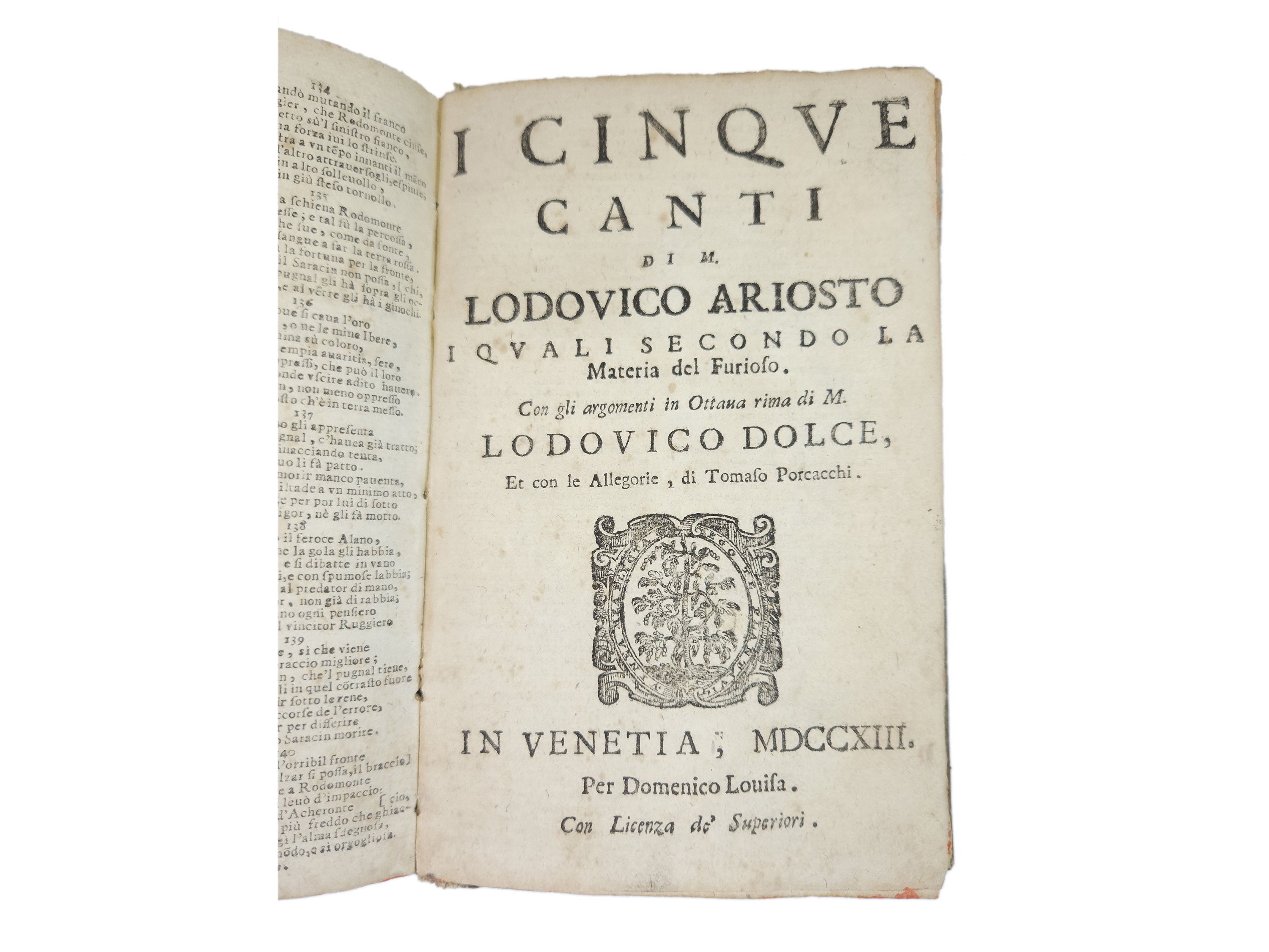 Orlando Furioso di M. Lodovico Ariosto con gli Argomenti in Ottava Rima di M. Lodovico Dolce