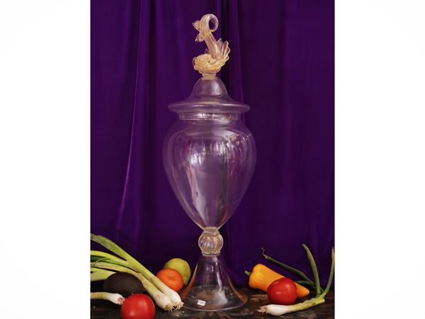 Large vase with colorless puffed glass lid
