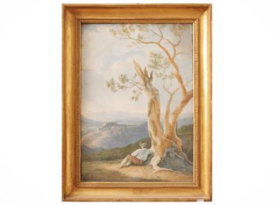 Paesaggio con figura maschile, acquerello su carta