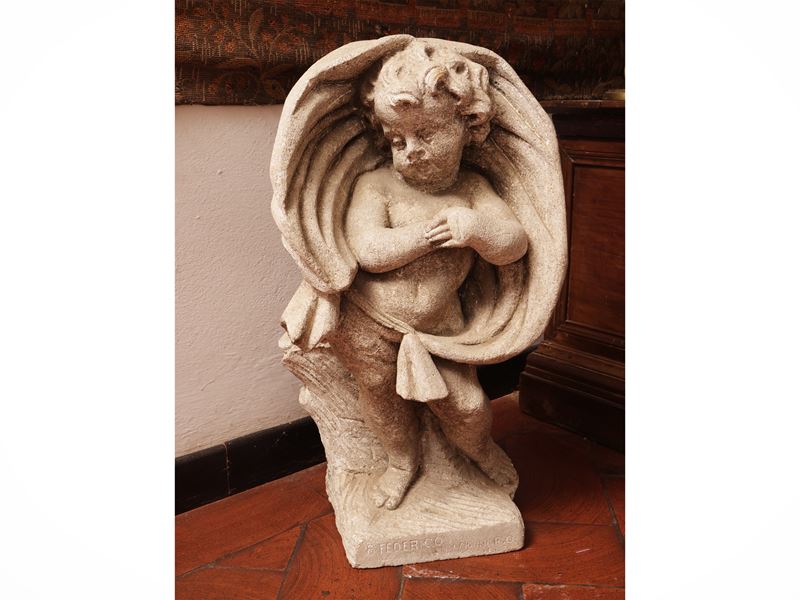 Scultore anonimo, Allegoria dell'inverno, scultura da giardino in materiale composito