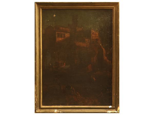 Scuola napoletana del XVII/XVIII secolo - Landscape with architecture and characters