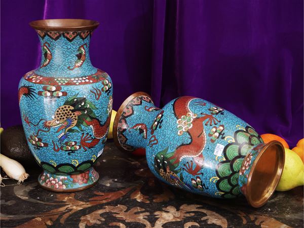 Pair of Cloisonnè enamel vases
