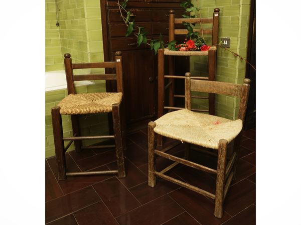Three rustic children's chairs