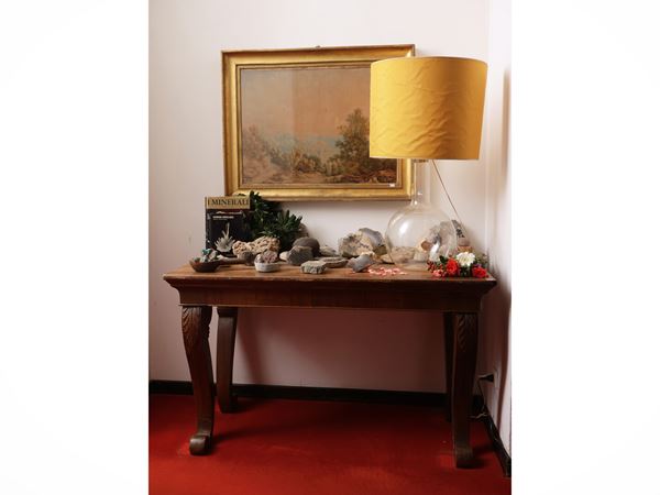 Walnut veneered console table