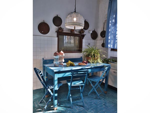 Veranda set in blue stained wood