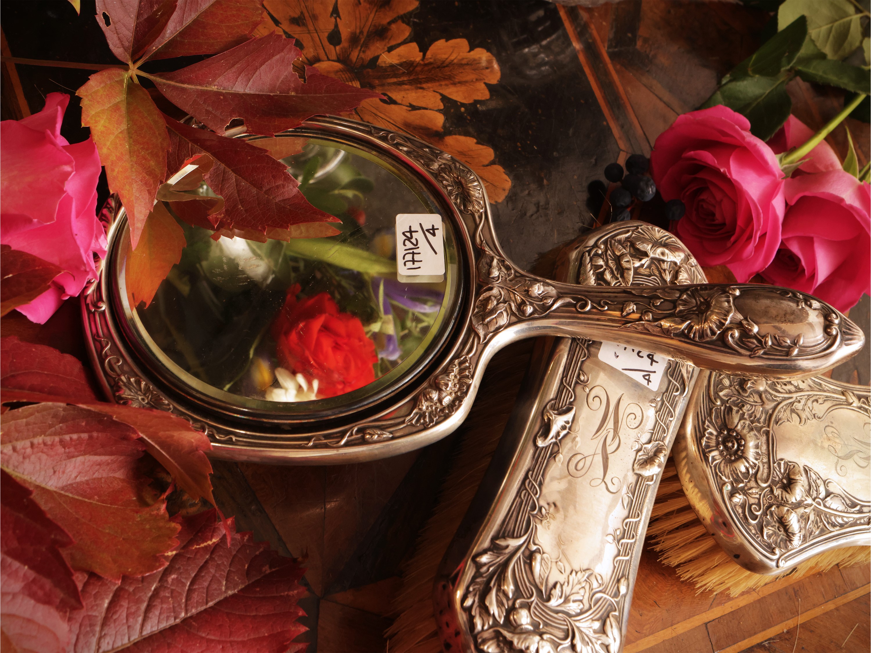 Set da toilette Art Nouveau in argento sterling 925