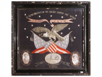 Memorabilia, Pannello ricamato commemorativo del viaggio intorno al mondo con S. Y. Niagara (1913...