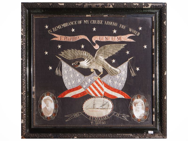 Memorabilia, Pannello ricamato commemorativo del viaggio intorno al mondo con S. Y. Niagara (1913...