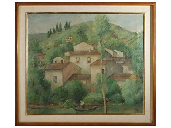 Silvio Pucci : Paesaggio con pescatore  - Asta Arte Moderna e Contemporanea - Maison Bibelot - Casa d'Aste Firenze - Milano