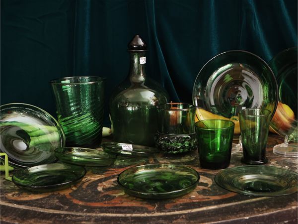 Assortment of Green Glass Accessories of Empoli