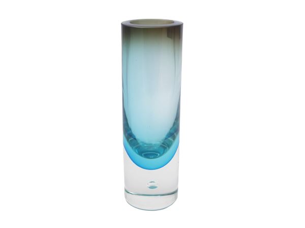 Vaso cilindrico Cenedese in vetro sommerso color acquamare