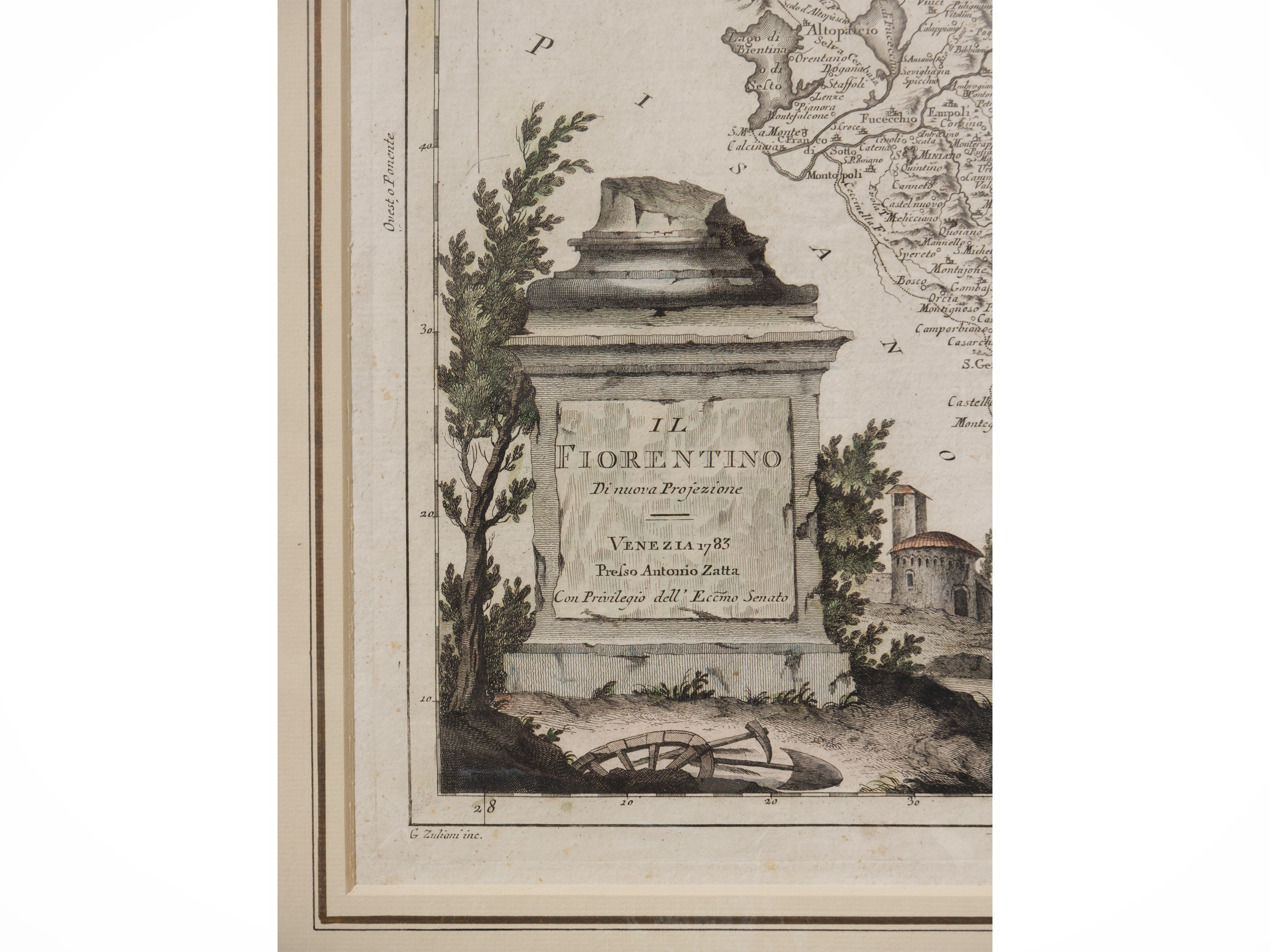G. Zuliani, Il Fiorentino di nuova proiezione, incisione in rame acquerellata, 1783