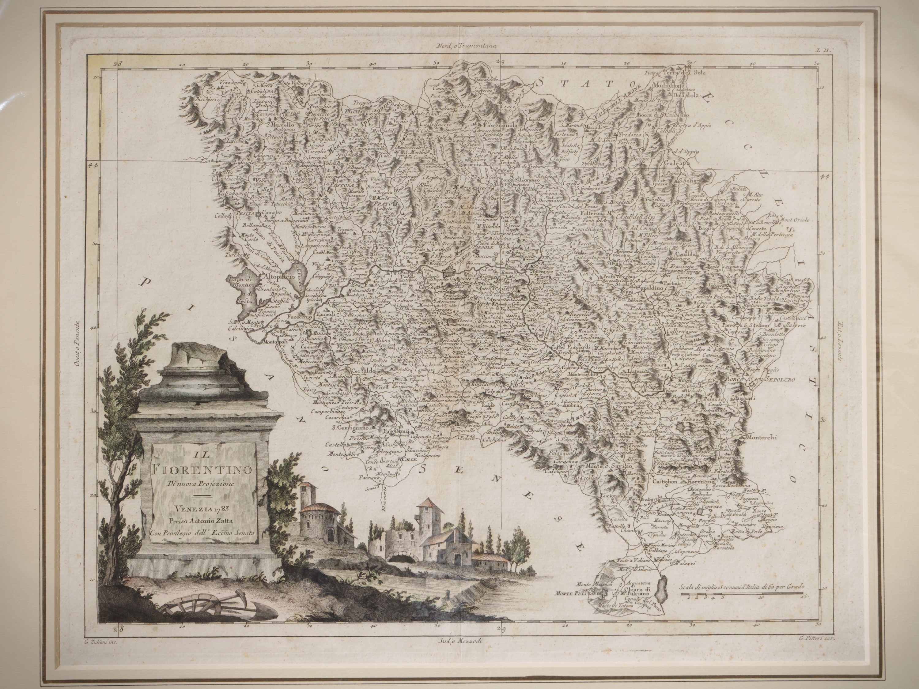 G. Zuliani, Il Fiorentino di nuova proiezione, incisione in rame acquerellata, 1783