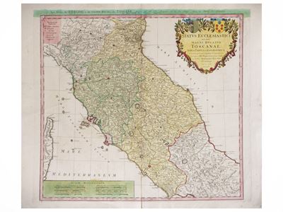 Status Ecclesiastici nec non Magni Ducatus Toscanae - Incisione su rame a colori, 1748