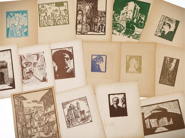 Lot of woodcut prints: various authors