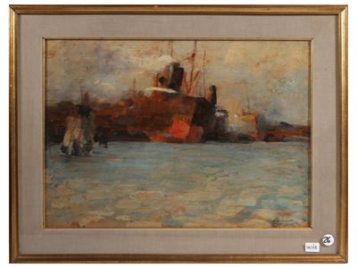 Marina veneziana, olio su tavoletta