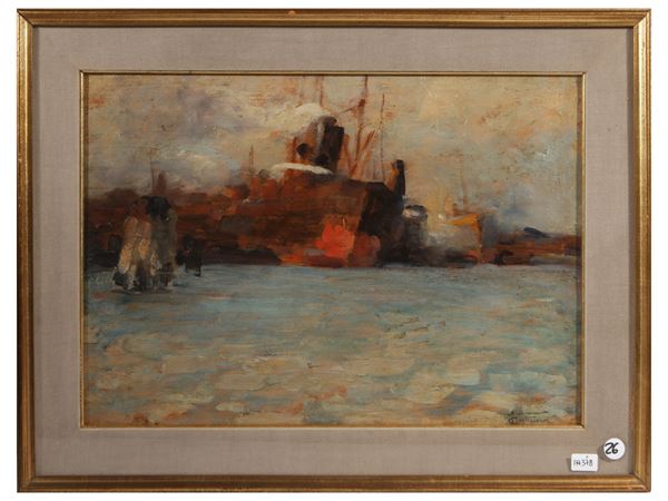 Felice Castegnaro : Marina veneziana  - Asta Arte Moderna e Contemporanea - Maison Bibelot - Casa d'Aste Firenze - Milano