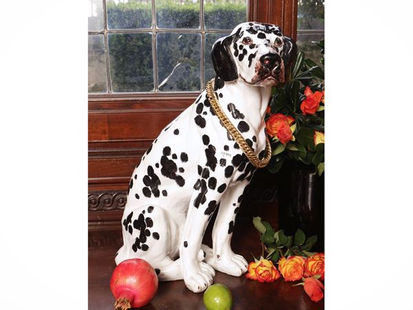 Dalmatian dog enamelled terracotta dog