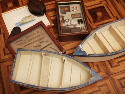 Raccolta di curiosità marine, etagere pensili e miniature