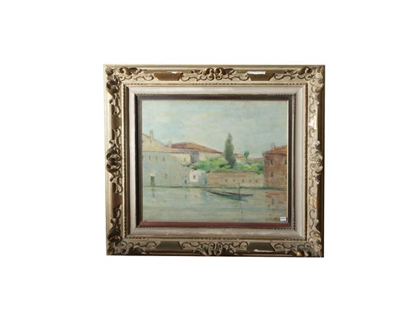 Houses on the channel  - Auction A country house near Crema: a collection of 19th century paintings - Maison Bibelot - Casa d'Aste Firenze - Milano