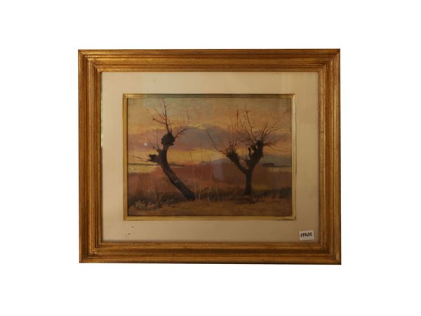 Eugenio Cecconi : Winter landscape with mulberry  - Auction A country house near Crema: a collection of 19th century paintings - Maison Bibelot - Casa d'Aste Firenze - Milano