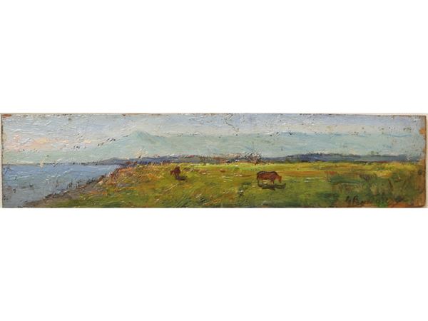 Giovanni Bartolena : Cows grazing by the sea  - Auction A country house near Crema: a collection of 19th century paintings - Maison Bibelot - Casa d'Aste Firenze - Milano