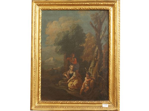 Scuola veneta del XVIII secolo - Arcadian scene with Amorino