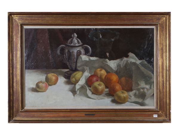 Composizione con frutta e maioliche  - Asta Un villino a Crema: una raccolta di pittura dell'Ottocento - Maison Bibelot - Casa d'Aste Firenze - Milano