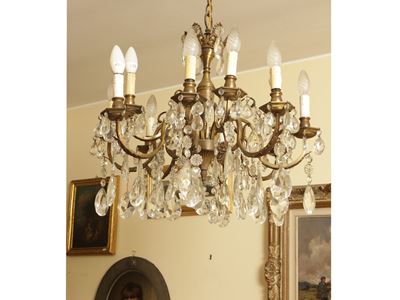 Lampadario in Metallo Dorato e Vetro