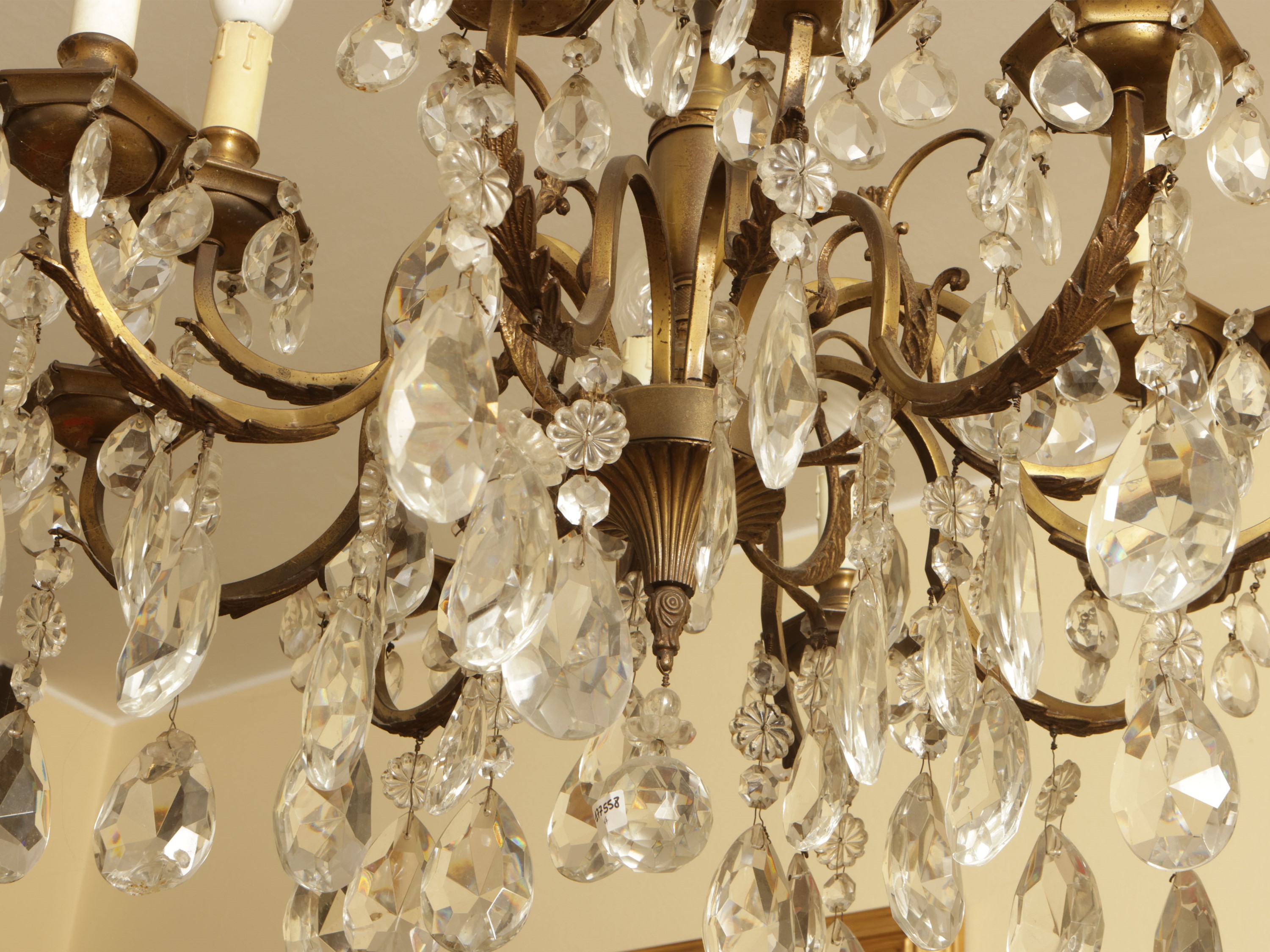 Lampadario in Metallo Dorato e Vetro