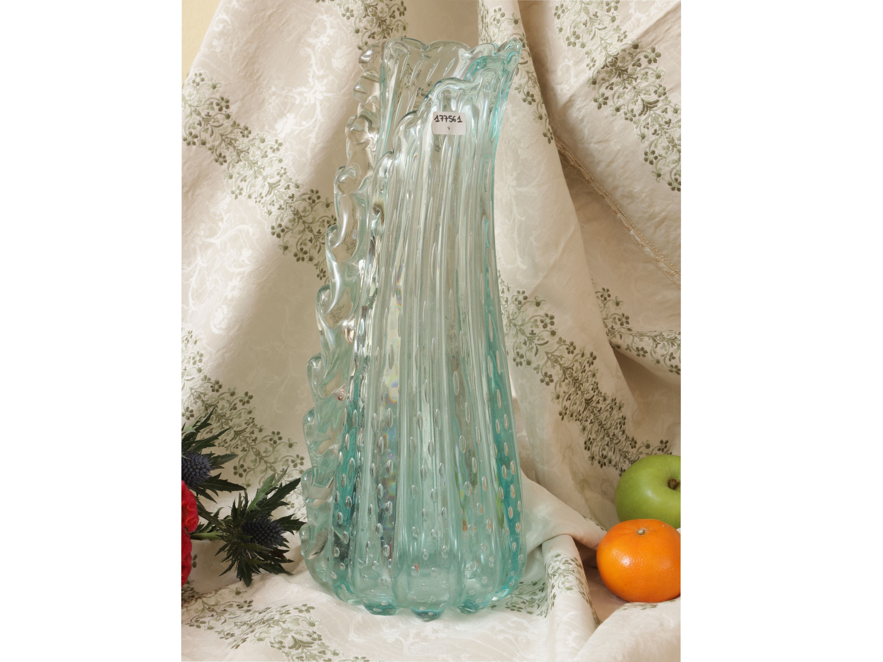 Vaso da Fiori in Vetro Celeste, Attribuibile a Barovier & Toso