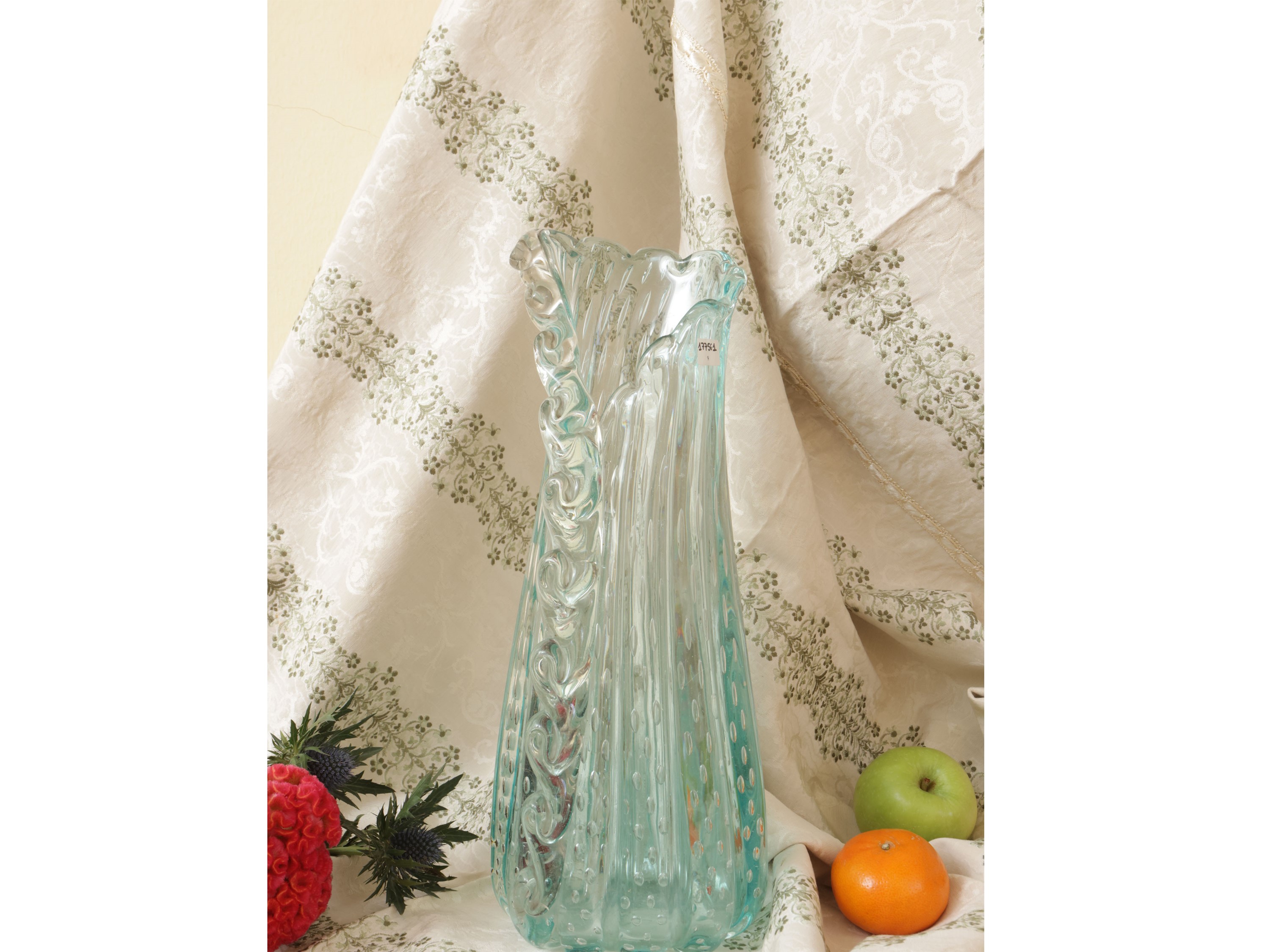 Vaso da Fiori in Vetro Celeste, Attribuibile a Barovier & Toso